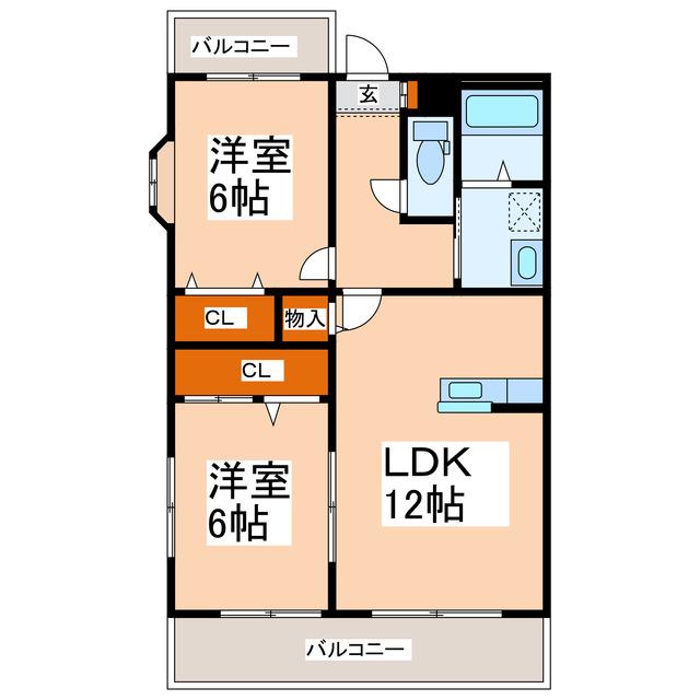 グランディールIII(2LDK/1階)の間取り写真