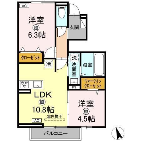 パークサイドヴィラ3(2LDK/1階)の間取り写真