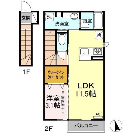 カーサ アーチェロ(1LDK/2階)の間取り写真
