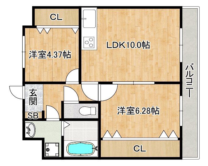 レーヴメゾン羽衣(2LDK/5階)の間取り写真