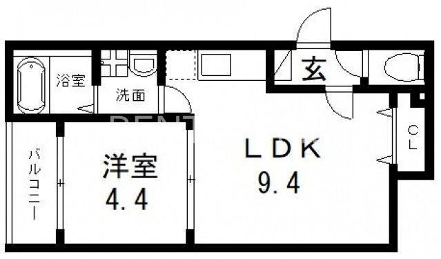 BADGE放出イースト(1LDK/2階)の間取り写真