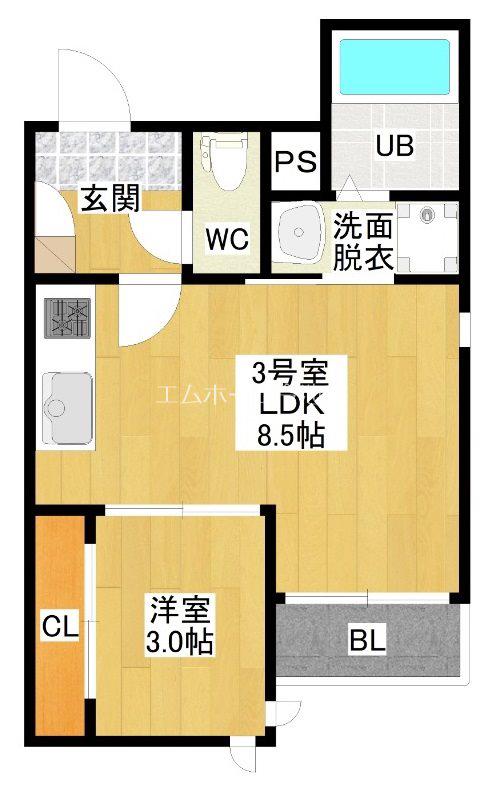GRANDTIC D(1LDK/2階)の間取り写真