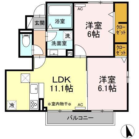ウィット赤塚橋 B(2LDK/1階)の間取り写真