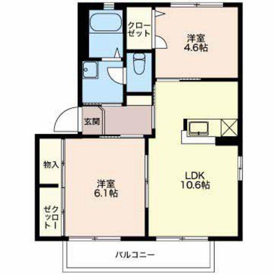 グランシード中川 B棟(2LDK/1階)の間取り写真