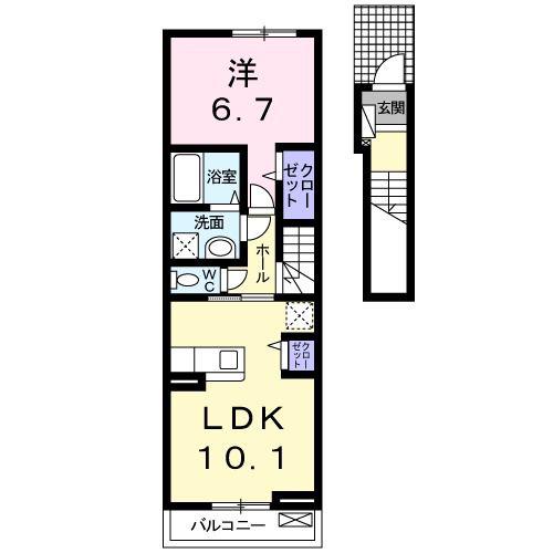 エスポワールドミール(1LDK/2階)の間取り写真