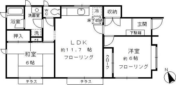 チェスナット・ビラ B棟(2LDK/1階)の間取り写真