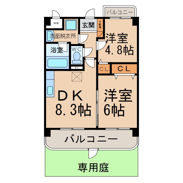 ローマンガーデン(2DK/1階)の間取り写真