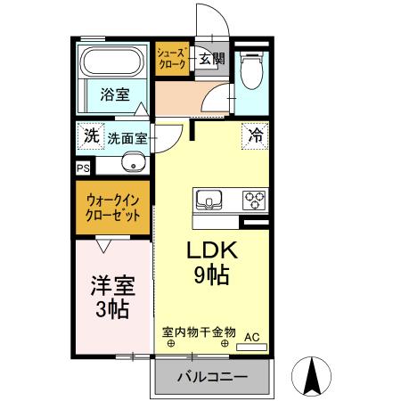 カーサ・ナターレII(1LDK/2階)の間取り写真