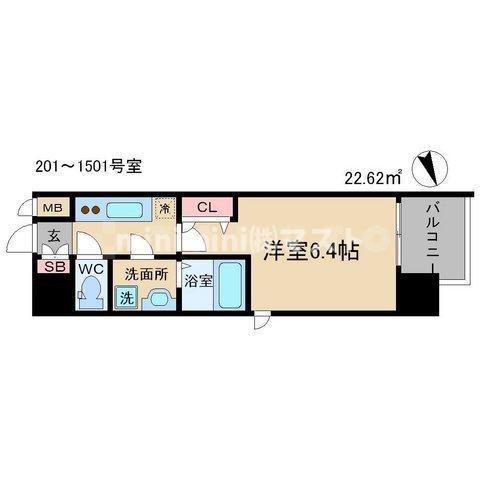 レジュールアッシュ大阪城北(1K/2階)の間取り写真