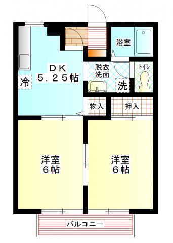 コーポラス桜木B(2DK/2階)の間取り写真