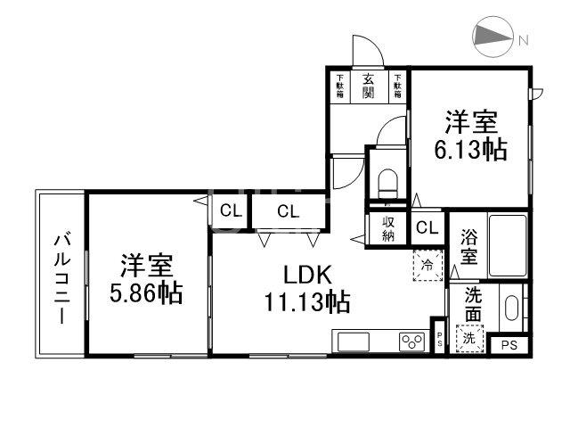 セジュール西大路三条(2LDK/1階)の間取り写真