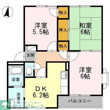 アスカハイムB棟(3DK/2階)の間取り写真