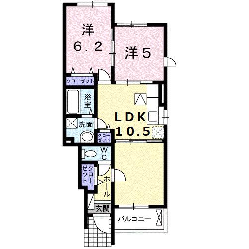 リバーサイドヒルズA(2LDK/1階)の間取り写真