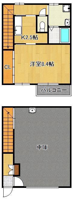 ギャラン中間 B棟(1K/1階)の間取り写真