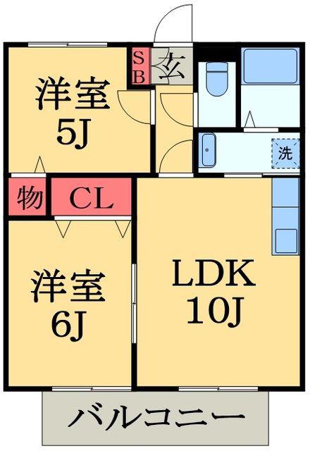 N・YハイツB棟(2LDK/2階)の間取り写真