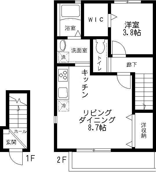 カメリア(1LDK/2階)の間取り写真