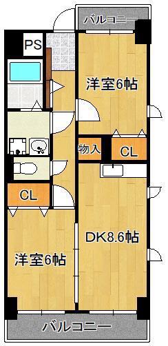 雅ビル(2DK/6階)の間取り写真
