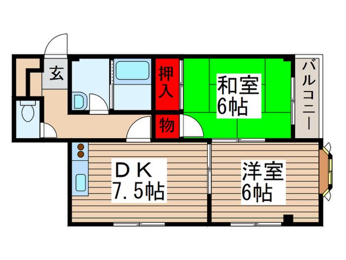 パレスサンブライト(2DK/1階)の間取り写真