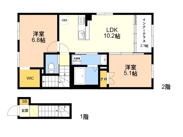仲原2丁目アパート(2LDK/2階)の間取り写真