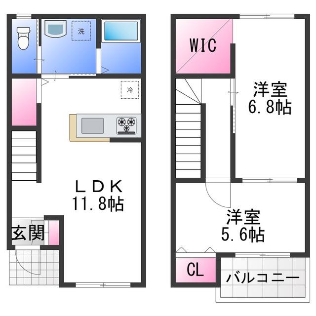 フォレストメゾン高石(2LDK/2階)の間取り写真