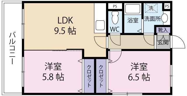 グランストーク松野(2LDK/1階)の間取り写真