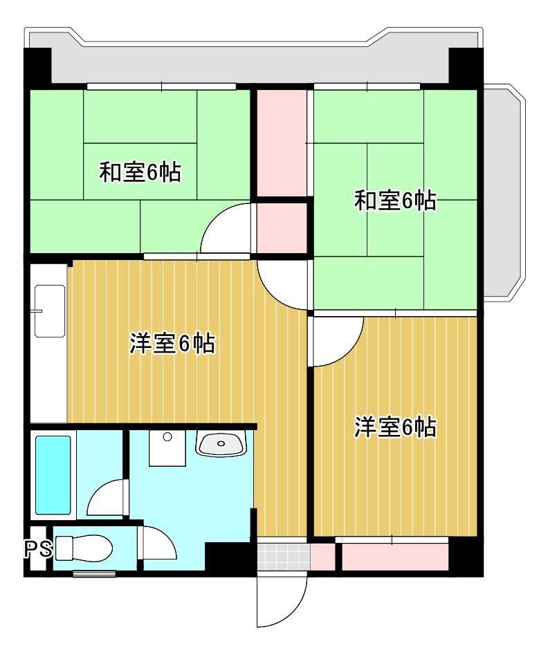 渕脇マンション(3DK/6階)の間取り写真