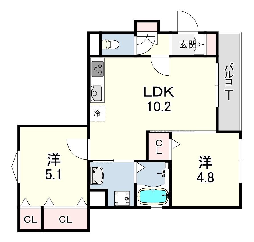 クリエオーレ元浜町(2LDK/3階)の間取り写真