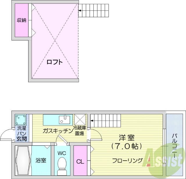 アーバンシティ堤町B(1K/2階)の間取り写真