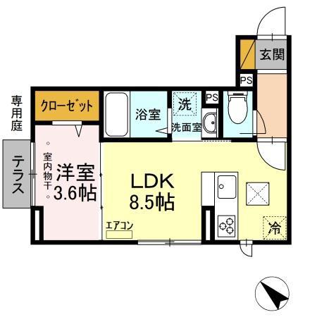 JR京葉線 新浦安駅 徒歩15分 3階建 築5年(1LDK/1階)の間取り写真