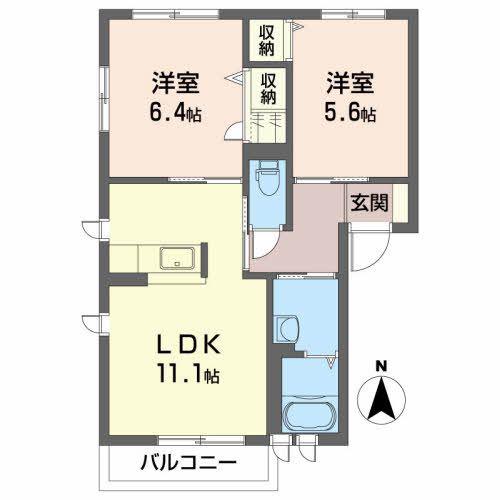 シャーメゾン藤A(2LDK/2階)の間取り写真
