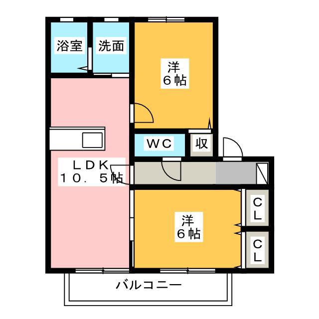 ヴァンベールA B(2LDK/2階)の間取り写真