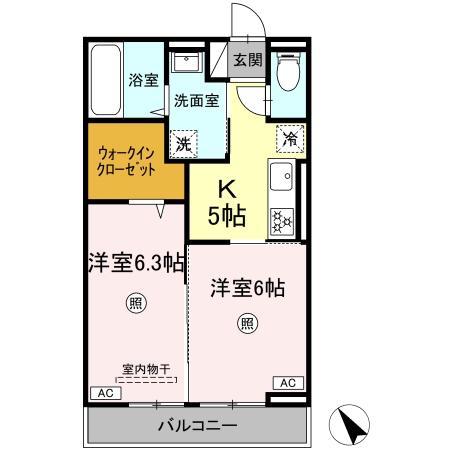 D-ROOM柊(2K/2階)の間取り写真