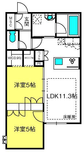 ルミナスガーデン東大宮(2LDK/1階)の間取り写真