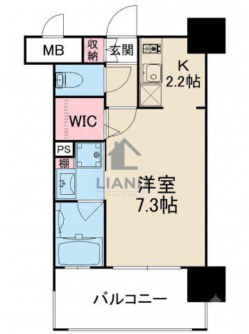 エンクレスト薬院NOBLE(1K/4階)の間取り写真