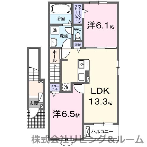 カーサ ディ オリバ B(2LDK/2階)の間取り写真