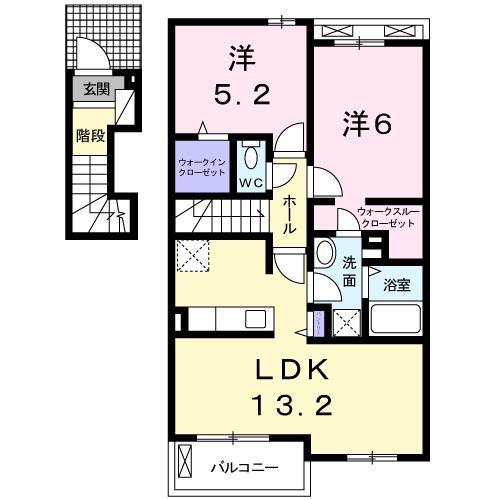 グレイス リーフ 葵(2LDK/2階)の間取り写真
