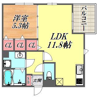 リレント武庫之荘(1LDK/3階)の間取り写真
