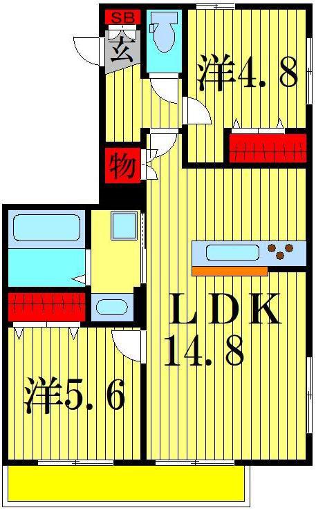 MALLEUS高砂(2LDK/3階)の間取り写真