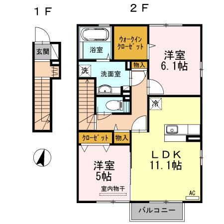 クローバーハウス D201(2LDK/2階)の間取り写真