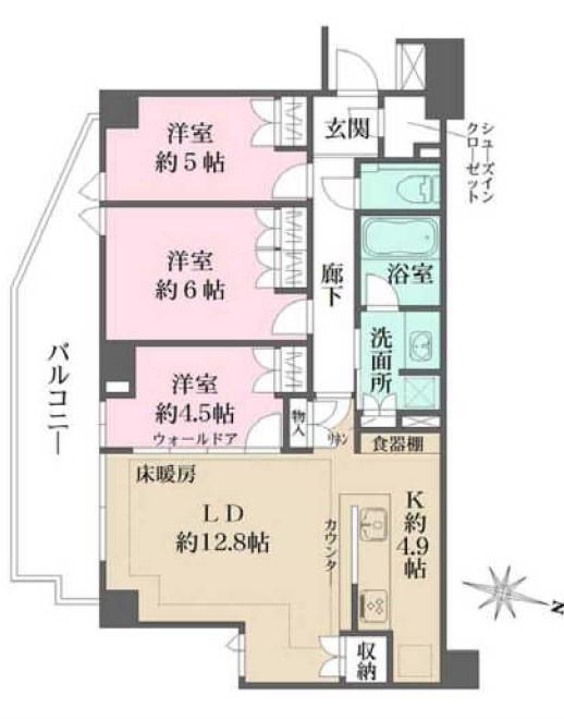 ザ・パークハウス経堂レジデンス(3LDK/4階)の間取り写真