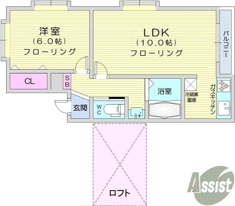 キャステ-ル砂押1(1LDK/2階)の間取り写真