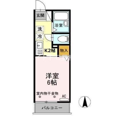 ハミング南牛川(1K/2階)の間取り写真