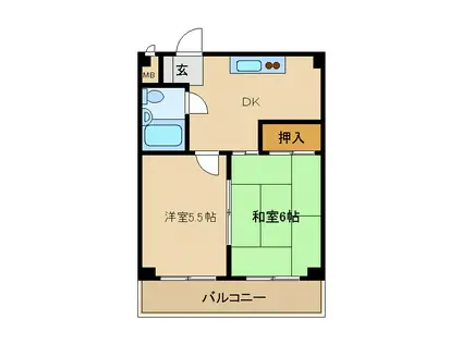 東三国グランドハイツ北(2DK/3階)の間取り写真