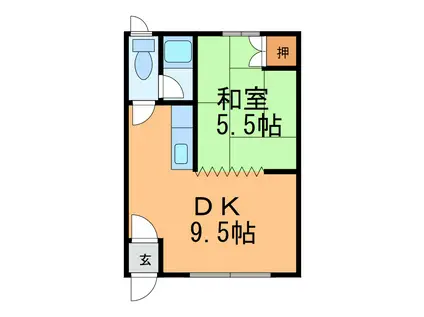 第2グリンハイツ(1DK/2階)の間取り写真