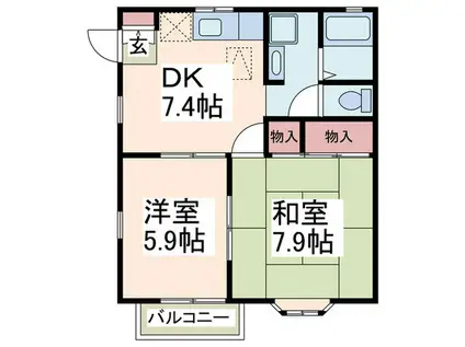シャーウッド藤が丘(2DK/1階)の間取り写真