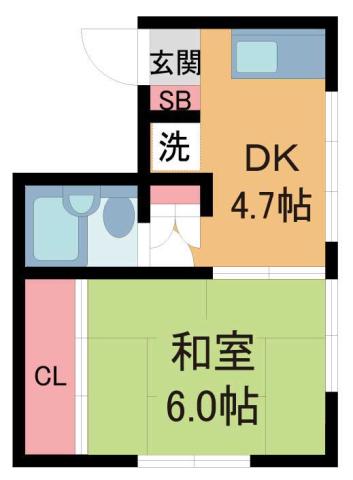 シャトー宝塚(1DK/3階)の間取り写真