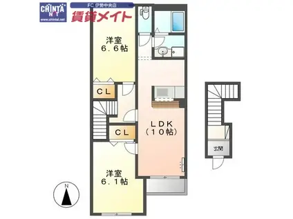 カトレアパレス(2LDK/2階)の間取り写真