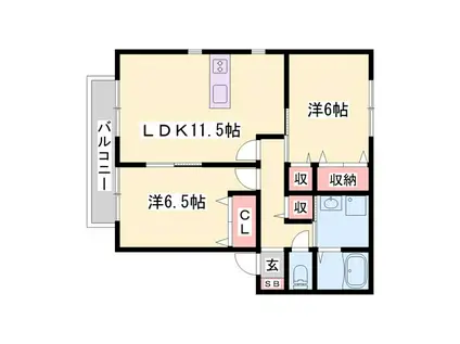 サンビレッジ瑞景D棟(2LDK/2階)の間取り写真