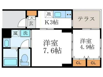 北野エスポワコリン(2K/1階)の間取り写真