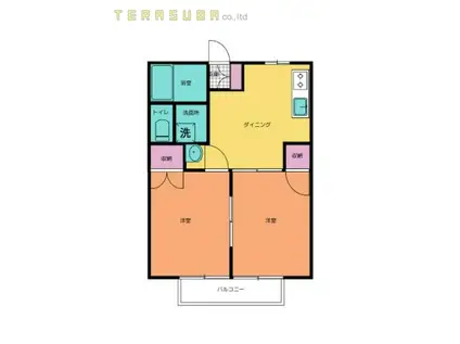 パーシモンズヒル(2DK/2階)の間取り写真